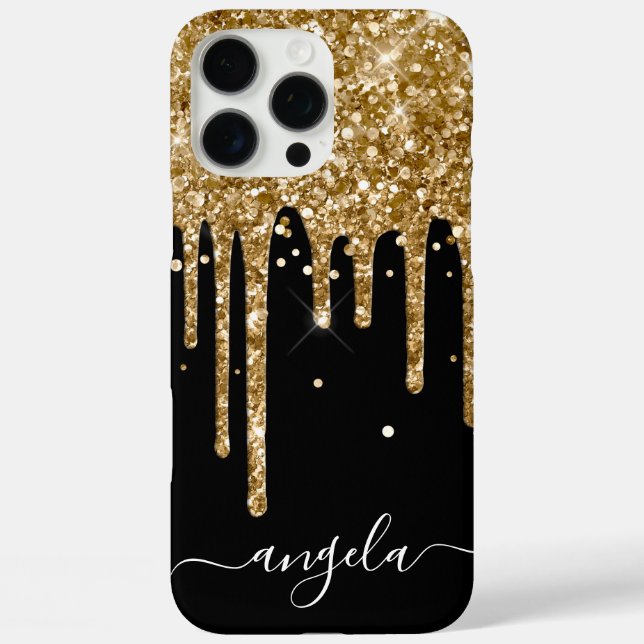 Gold Glitter Drips Black Glam Signature Case-Mate iPhone Case (Back)