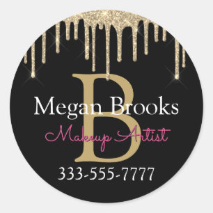 Gold Glitter Drips, DIY Name & Monogram Occupation Classic Round Sticker