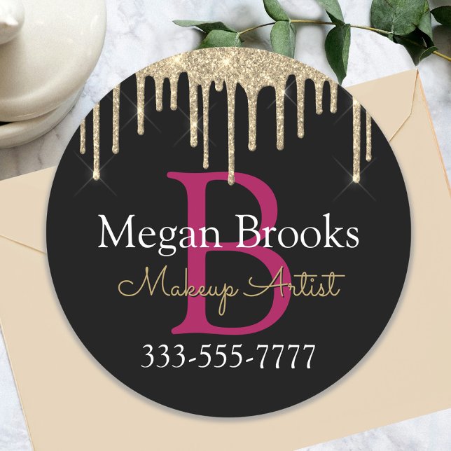 Gold Glitter Drips, DIY Name, Monogram & Title Vs2 Classic Round Sticker (Creator Uploaded)