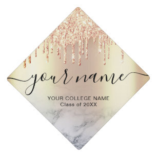 Gold Glitter Drips Elegant Chic Typography Graduation Cap Topper