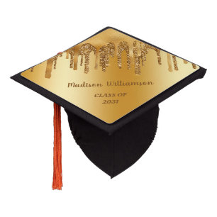 Gold Glitter Drips Elegant Typography Monogram Graduation Cap Topper