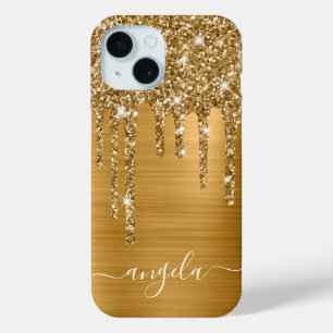 Gold Glitter Drips Glam Girly Signature iPhone 15 Case