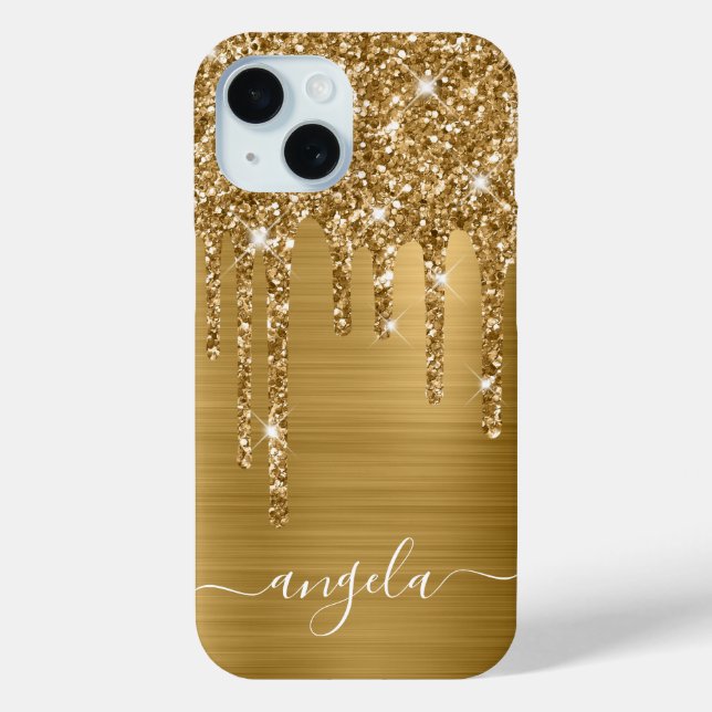 Gold Glitter Drips Glam Girly Signature Case-Mate iPhone Case (Back)