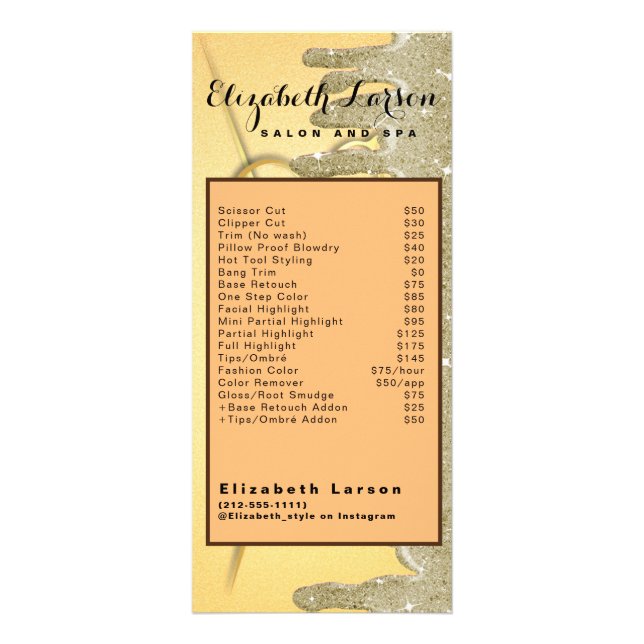 Gold Glitter Drips Hair Stylist Salon Rack Card (Front)