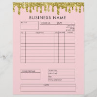 Gold Glitter Drips Invoice Small Business Letterhe