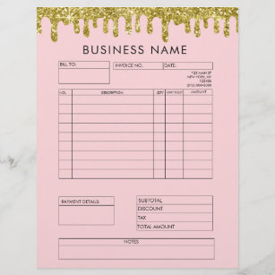 Gold Glitter Drips Invoice Small Business Letterhe Letterhead
