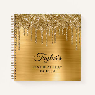 Gold Glitter Drips Metallic 21st Birthday Notebook
