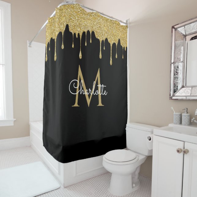 Gold Glitter Drips Monogram Elegant Girly Script (In Situ)