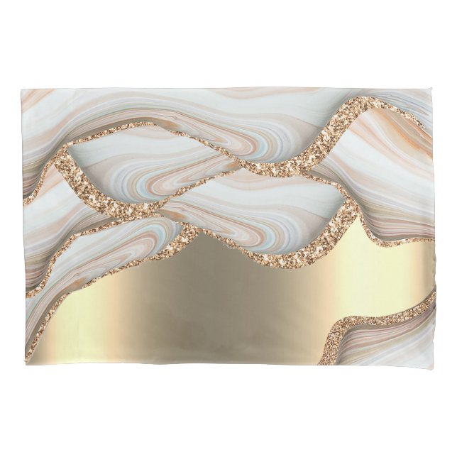 Gold Glitter Drips Pink Pillowcase (Front)