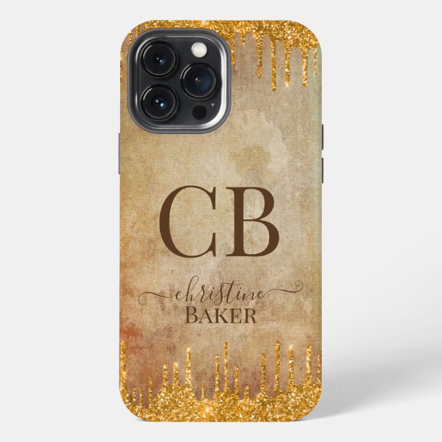 Gold glitter drips with rustic touch iPhone case (Back)