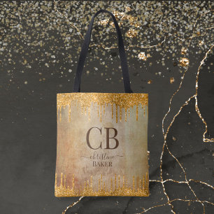 Gold glitter drips with rustic touch personalized tote bag