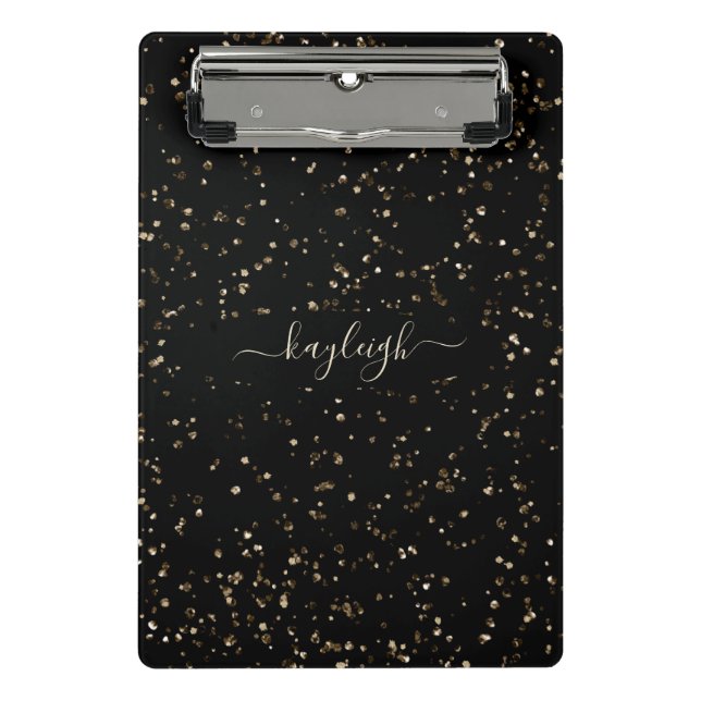 Gold Glitter Dust on Black Mini Clipboard (Front)