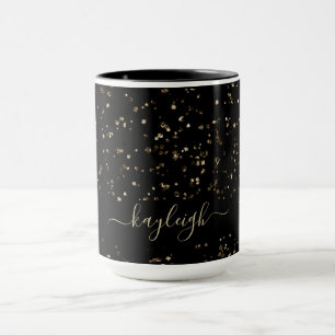 Gold Glitter Dust on Black Mug Personalized
