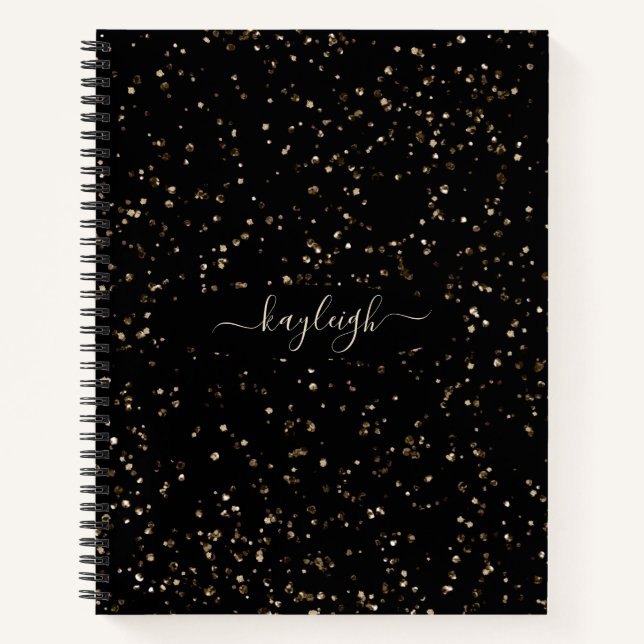 Gold Glitter Dust on Black Notebook (Front)