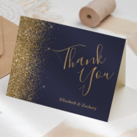 Gold Glitter Edge Dark Blue Wedding Thank You