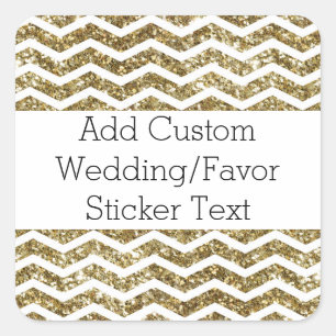 Gold Glitter Effect Elegant Chevron Zig-Zag Square Sticker