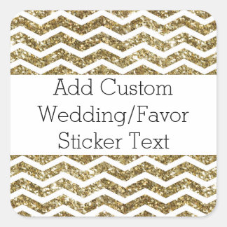 Gold Glitter Effect Elegant Chevron Zig-Zag Square Sticker