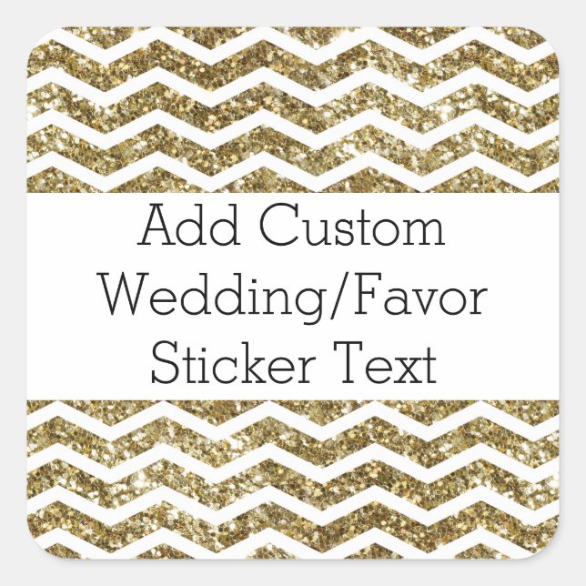 Gold Glitter Effect Elegant Chevron Zig-Zag Square Sticker (Front)