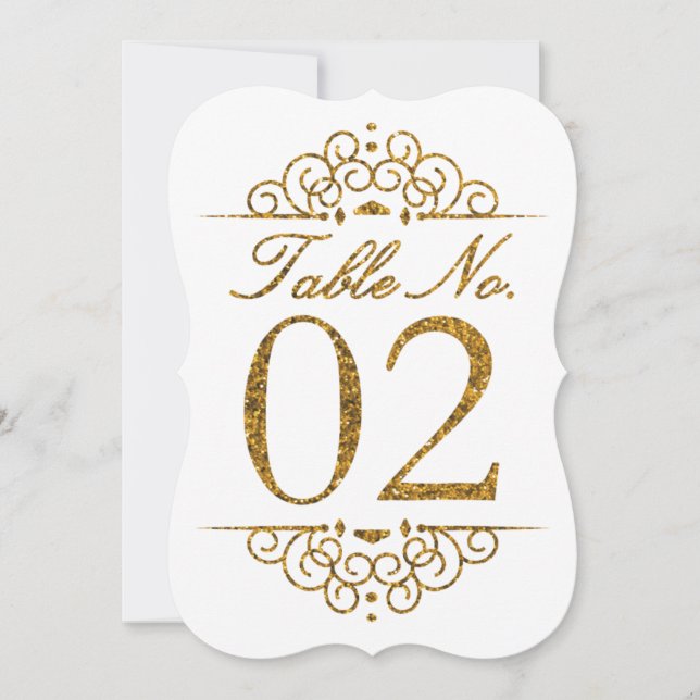 Gold Glitter Effect Wedding Table Number Card (02) (Front)