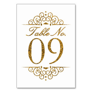 Gold Glitter Effect Wedding Table Number Card (09)