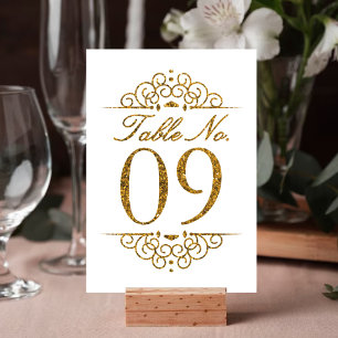 Gold Glitter Effect Wedding Table Number Card (09)