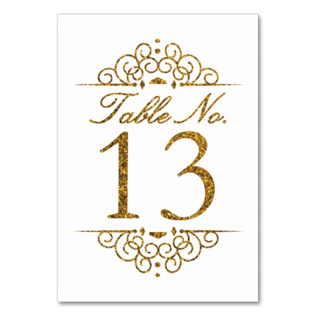 Gold Glitter Effect Wedding Table Number Card (13) (Front)