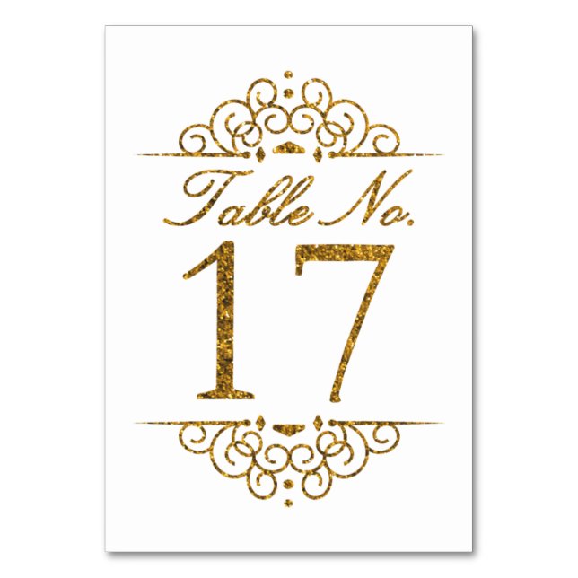Gold Glitter Effect Wedding Table Number Card (17) (Front)