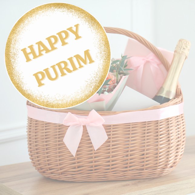Gold Glitter Elegant Happy Purim Classic Round Sticker (Creator Uploaded)