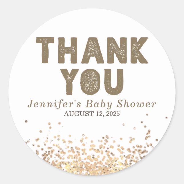Gold Glitter Elegant Modern Thank You Classic Round Sticker (Front)