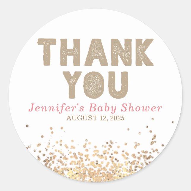 Gold Glitter Elegant Modern Thank You Classic Round Sticker (Front)