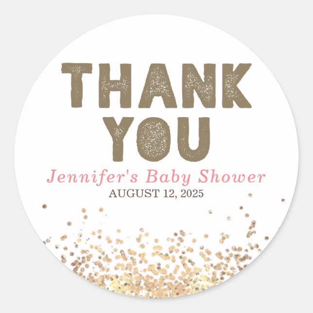 Gold Glitter Elegant Modern Thank You Classic Round Sticker (Front)