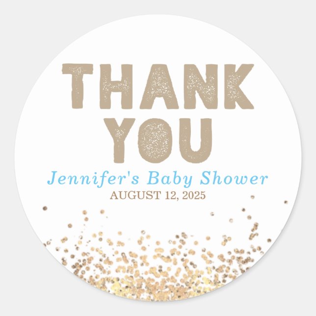 Gold Glitter Elegant Modern Thank You  Classic Round Sticker (Front)