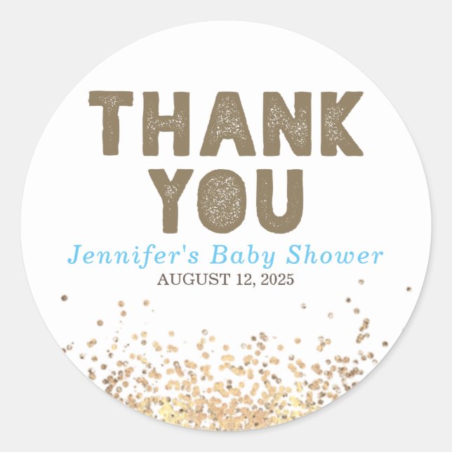 Gold Glitter Elegant Modern Thank You Classic Round Sticker (Front)