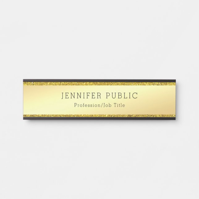 Gold Glitter Elegant Modern Trendy Glam Template Door Sign (Front)