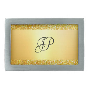 Gold Glitter Elegant Monogrammed Template Modern Belt Buckle