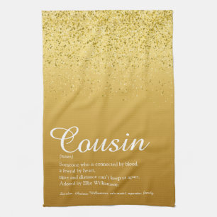 Gold Glitter Elegant Script Cousin Definition  Kitchen Towel