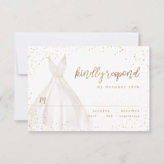 Gold Glitter Elegant Sparkle Dress RSVP Card (Front)
