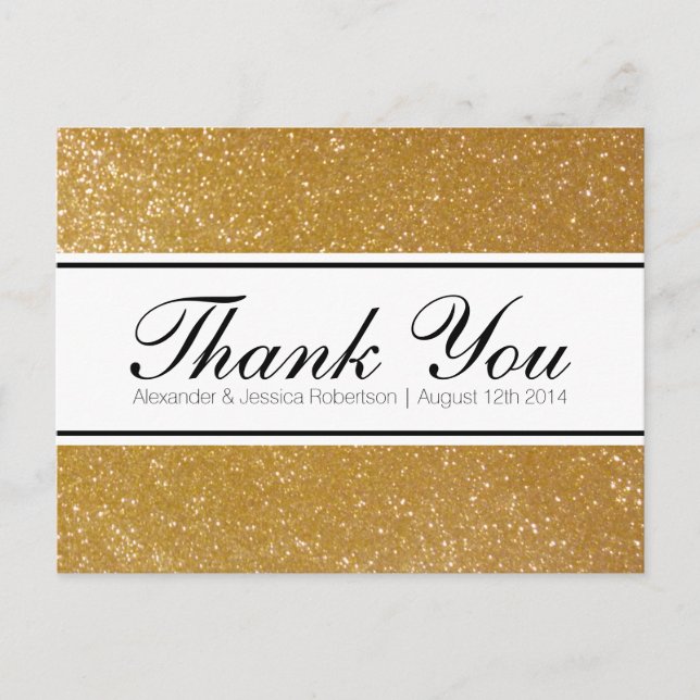 Gold glitter elegant wedding thank you postcards (Front)