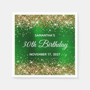 Gold Glitter Emerald Green Foil 30th Birthday Napkin
