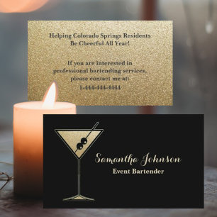 Gold Glitter Event Bartender Business Card