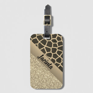 Gold Glitter Exotic Giraffe Print Luggage Tag