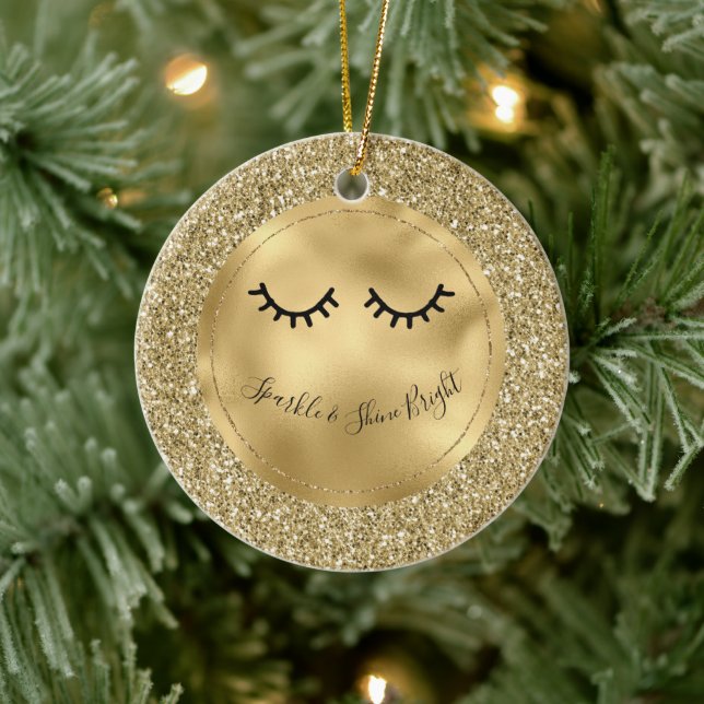 Gold Glitter Eyelashes      Ceramic Ornament (Tree)