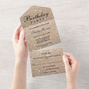 Gold Glitter Fab Birthday Party All In One Invitat Invitation