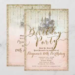 Gold Glitter Fairytale Storybook Castle Birthday Invitation
