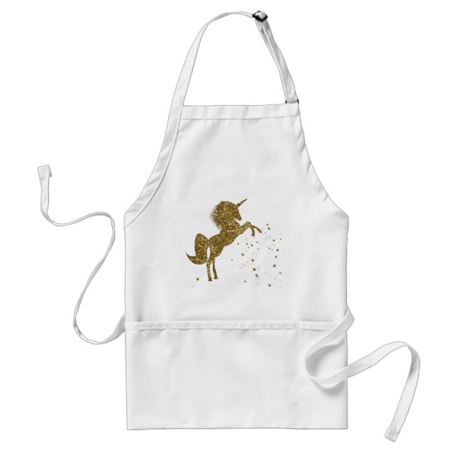 Gold Glitter Fantasy Unicorn & Stars Girls Trendy Standard Apron (Front)