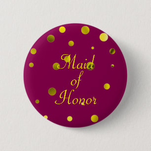 Gold Glitter Faux Foil Confetti Dots Maid of Honor 2 Inch Round Button