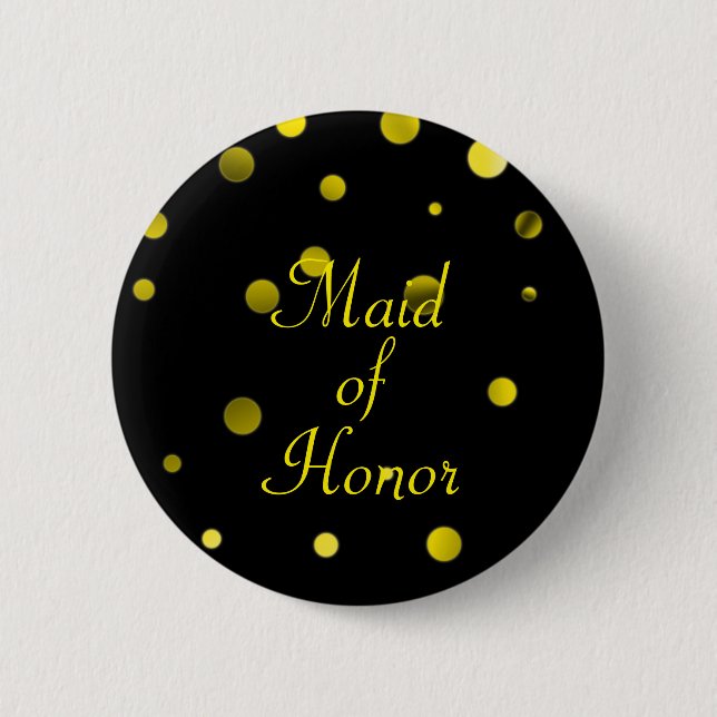 Gold Glitter Faux Foil Confetti Dots Maid of Honou 2 Inch Round Button (Front)