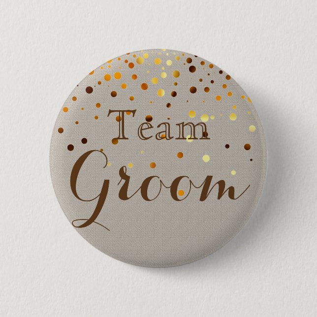Gold Glitter Faux Foil Confetti Wedding Team Groom 2 Inch Round Button (Front)