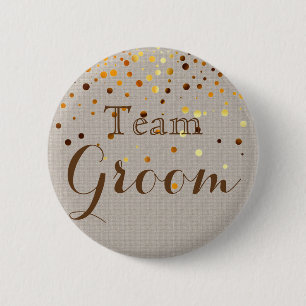 Gold Glitter Faux Foil Confetti Wedding Team Groom 2 Inch Round Button