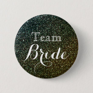Gold Glitter Faux Foil Wedding Team Bride 2 Inch Round Button